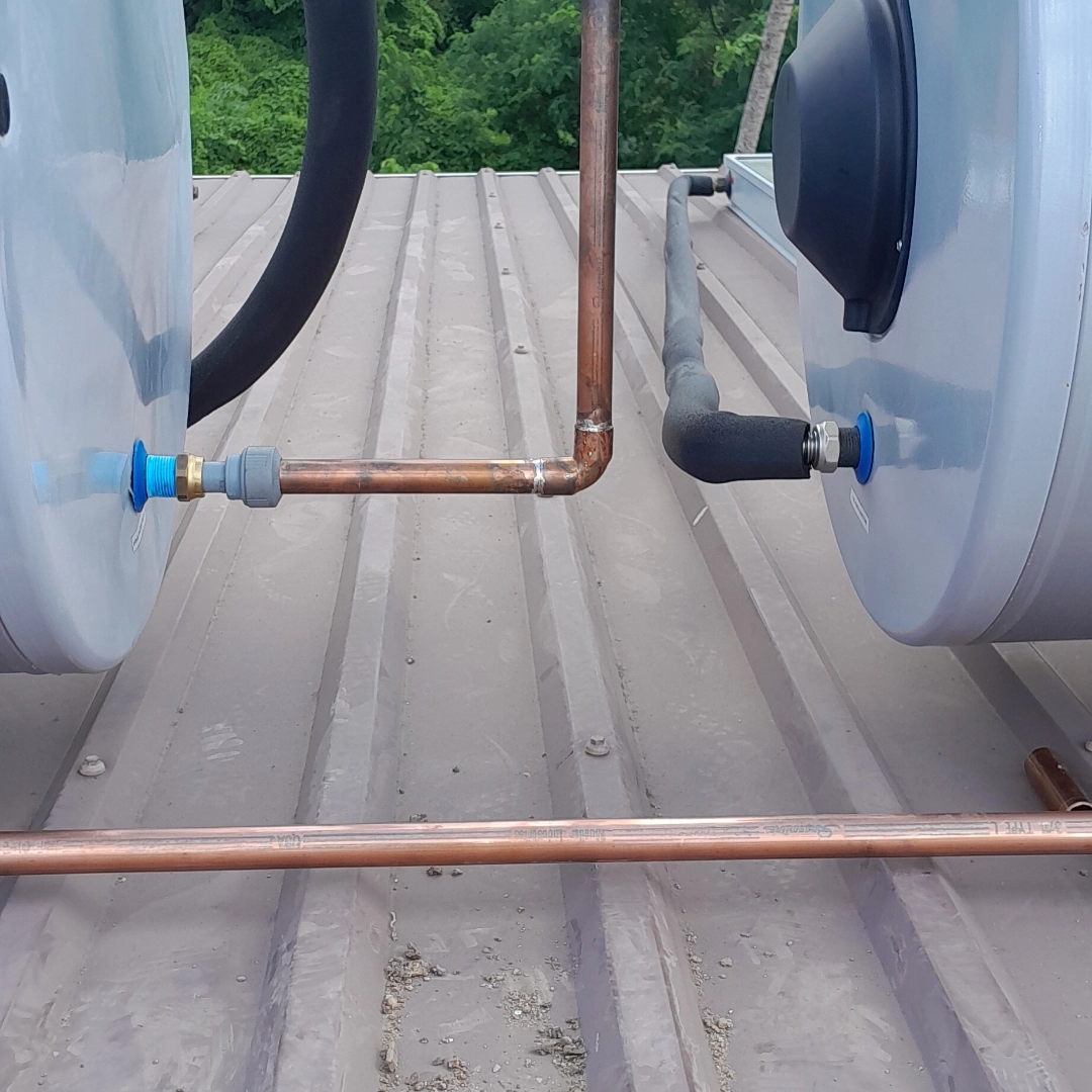 Complete solar water heater installation showing professional workmanship and quality components