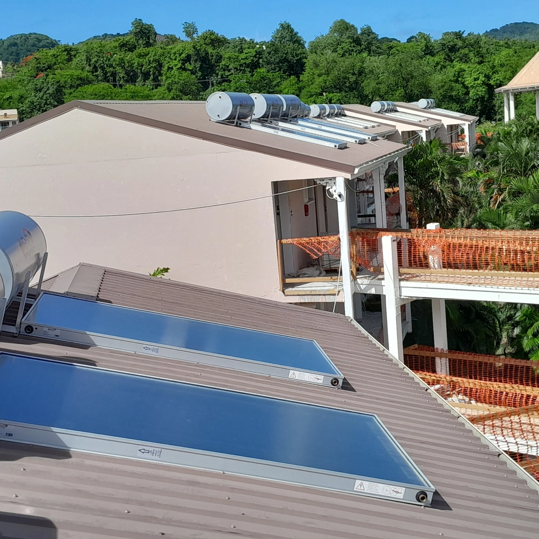 Residential solar water heating system installation completed by professional solar technicians