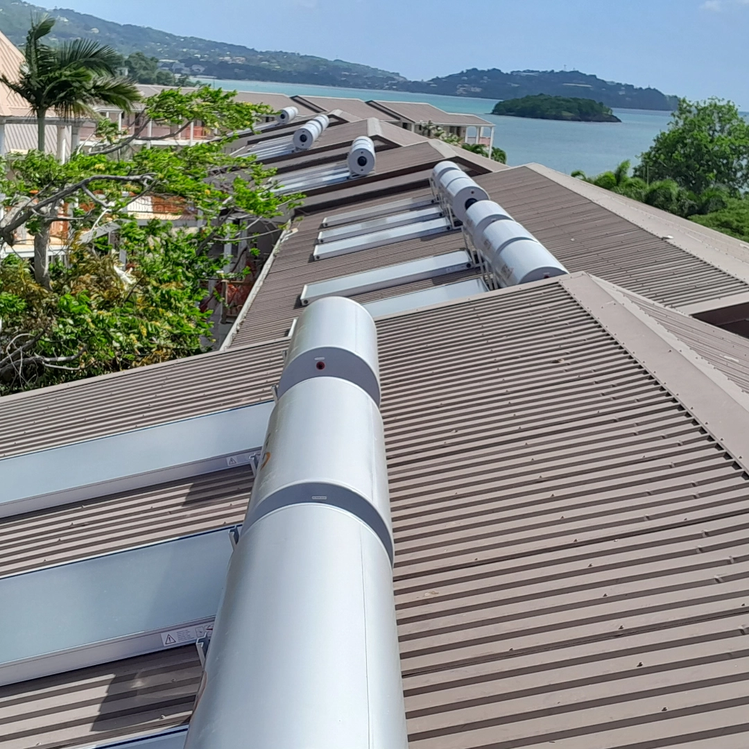 High-efficiency solar water heater installation with evacuated tube technology in St. Lucia